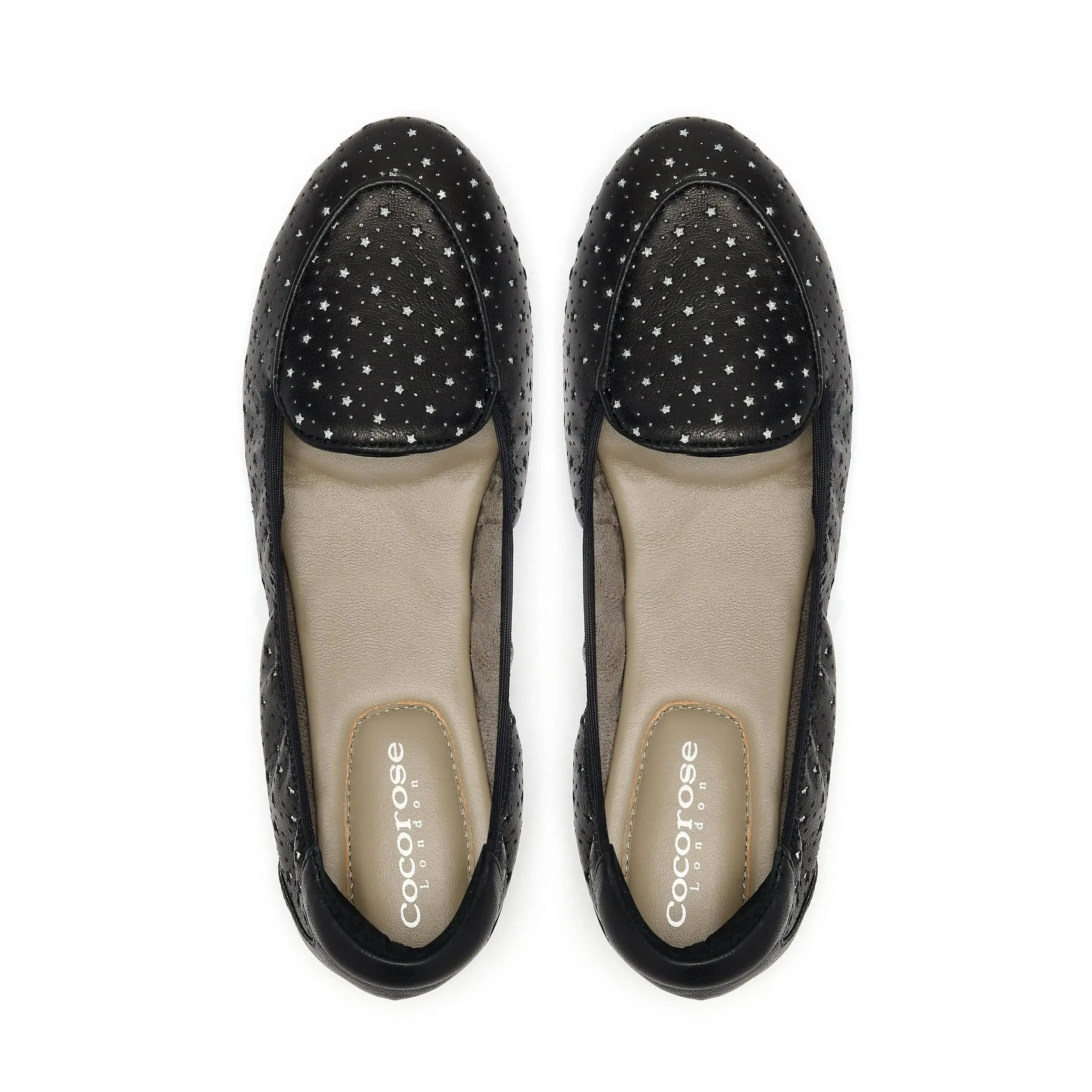 Clapham - Black Leather Flats with Silver Stars Campus Hike