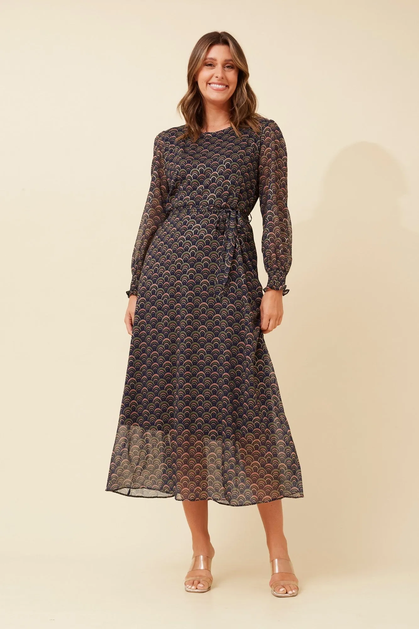 Sharp Motion Long Sleeve PRISCILLA FOIL PRINT MAXI DRESS