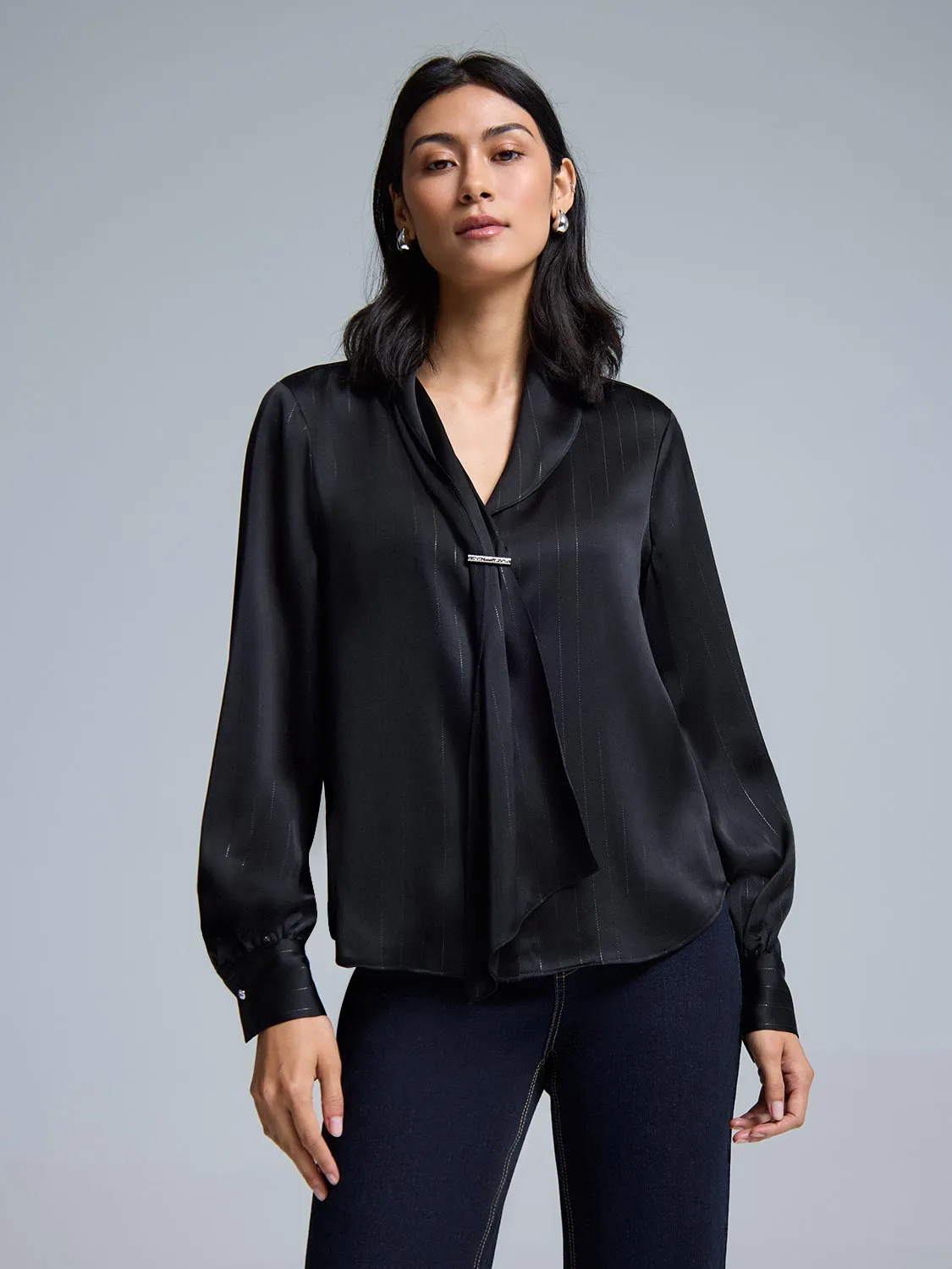 Comfortable Jacket Collar Tie Button-Front Blouse