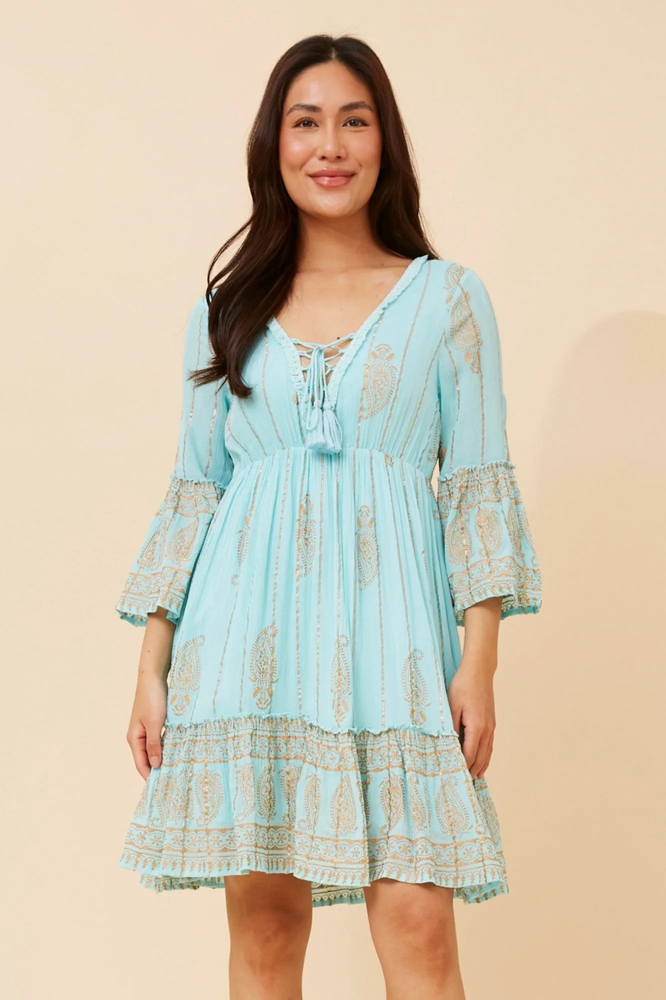 Puff-Sleeve GEETA FOIL PRINT DRESS