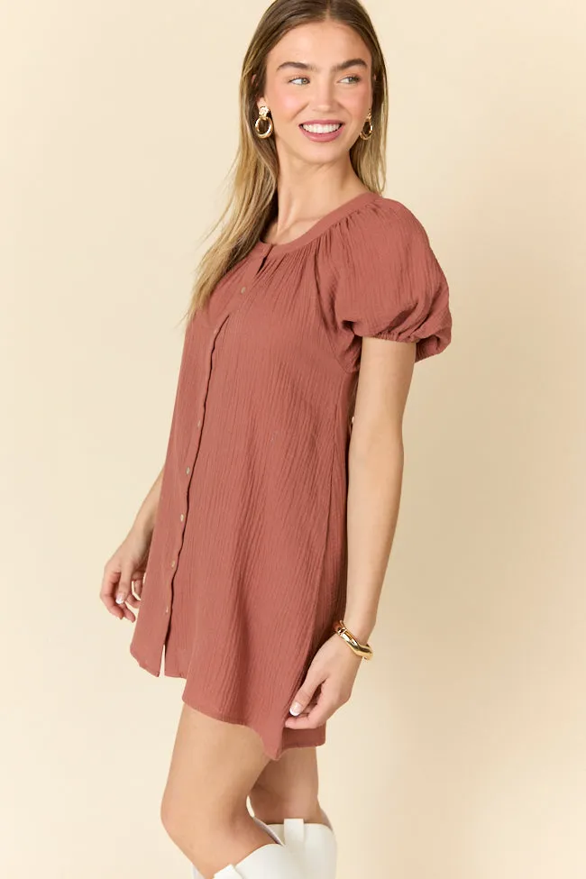 Comfortable and Flattering Snag-Resistant Life Of The Party Brown Gauze Short Sleeve Mini Dress SALE