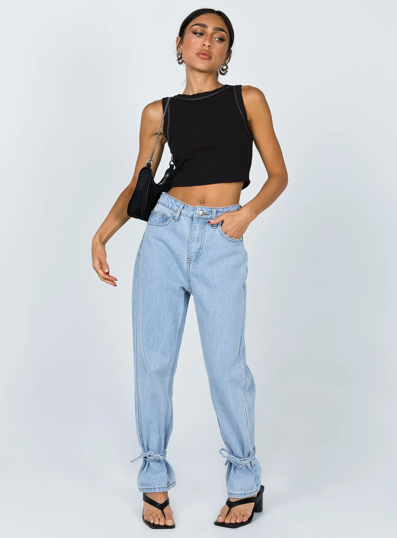 Stretch Minimalist Connection Ankle Tie Denim Jeans