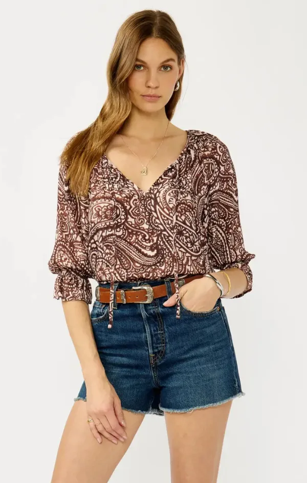 Smocked Paisley Split Neck Blouse City Soul