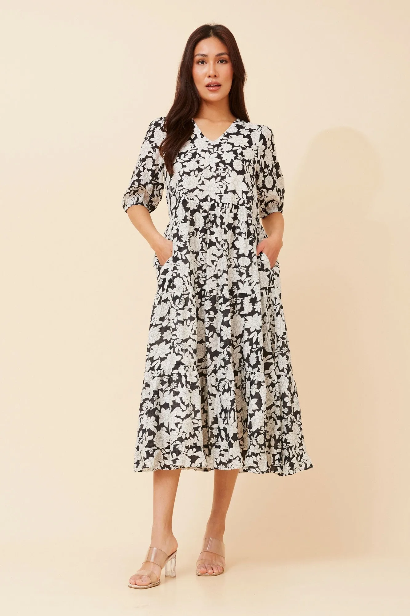Bright Petal Subtle Mood ZIAN FLORAL MIDI DRESS