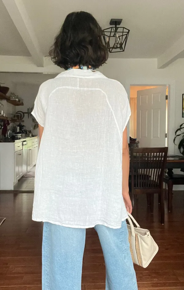 Tagless Labeling SeamlessFit Button Down Sleeveless Linen Top