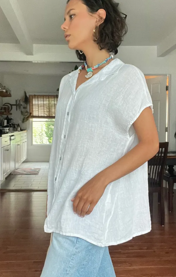 Button Down Sleeveless Linen Top Hot Core