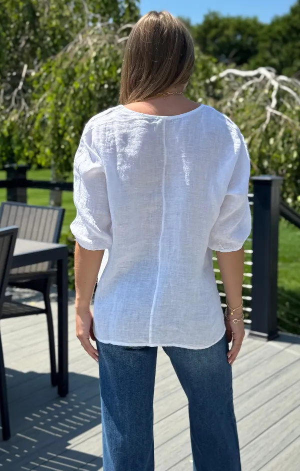 Courtney Linen Elbow Sleeve Top Seasonal Fashion LightweightWeave