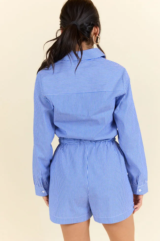 Saga Fit Days Off Blue Stripe Collared Romper FINAL SALE