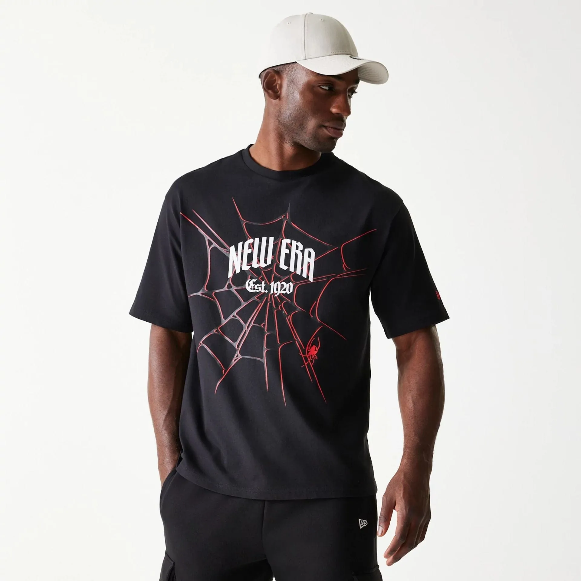 Wrinkle Free Fabric New Era Spiderweb Black Oversized T-Shirt