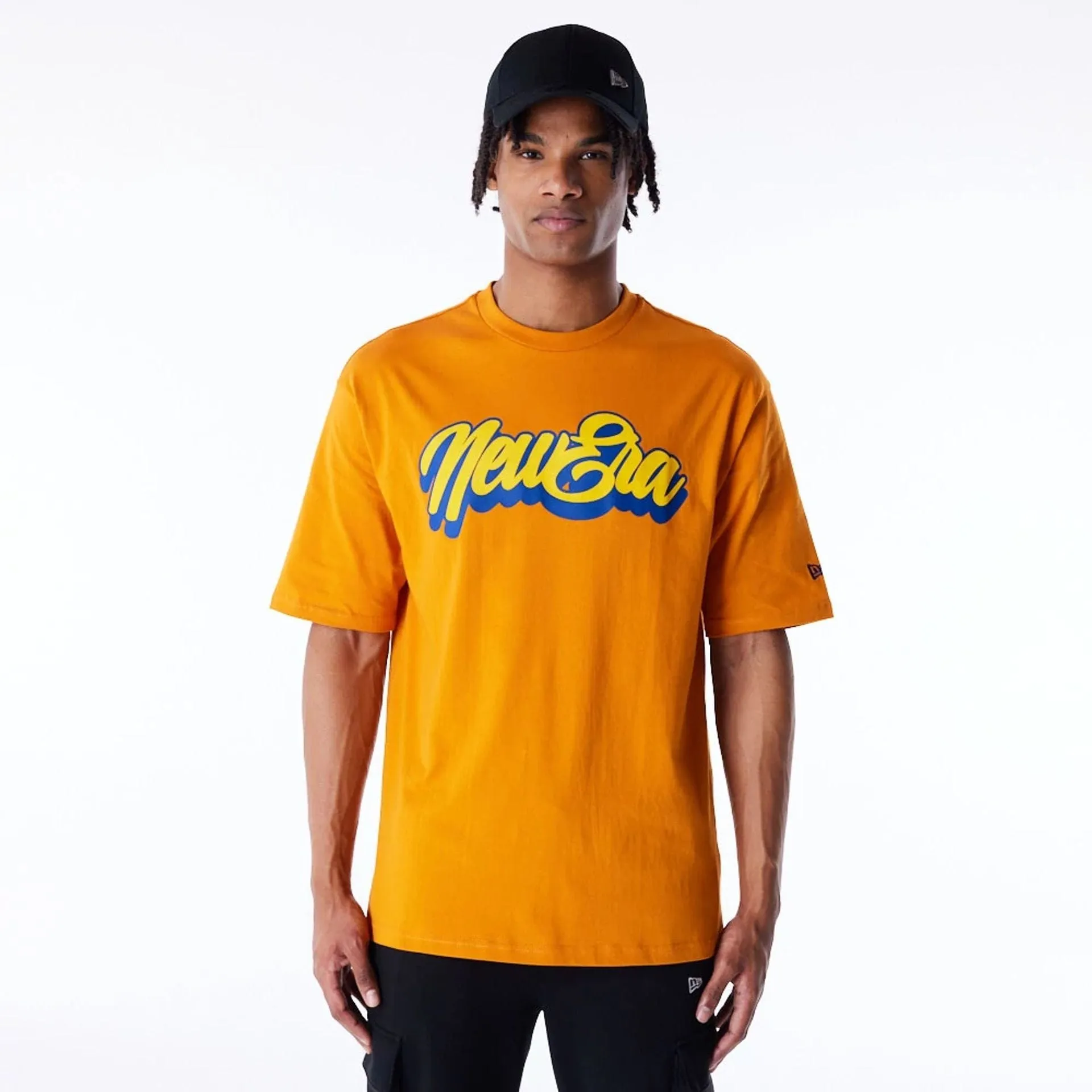 New Era Font Graphic Orange Oversized T-Shirt Wrinkle Resistant Material FadeResistantPrint