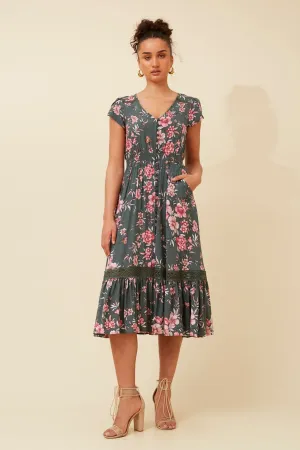 Printed-Lining Weekend Favorite MOROCCO FLORAL MIDI DRESS