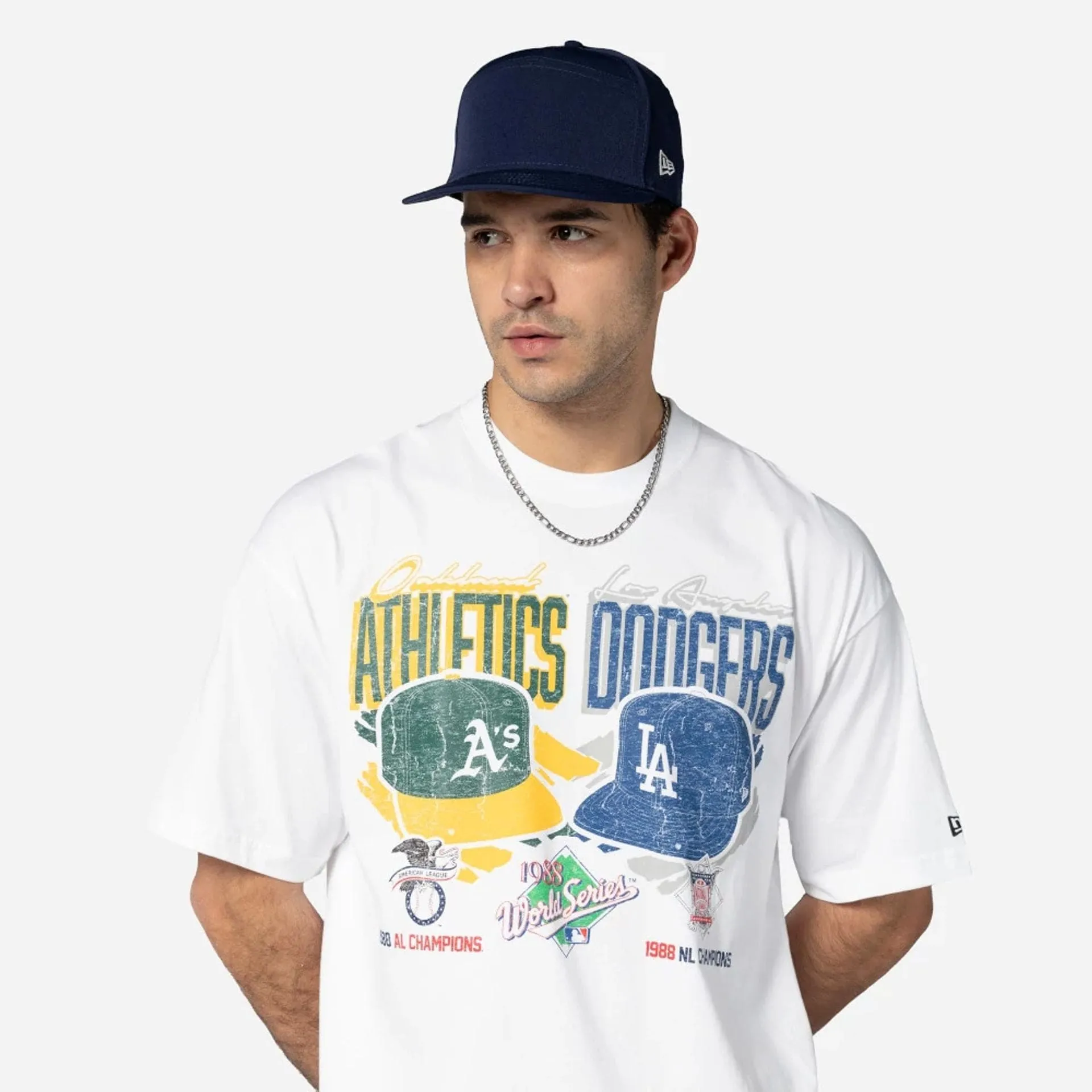 Multi Panel Design Oakland Athletics VS LA Dodgers MLB Dueling Logos Sport Classic White T-Shirt