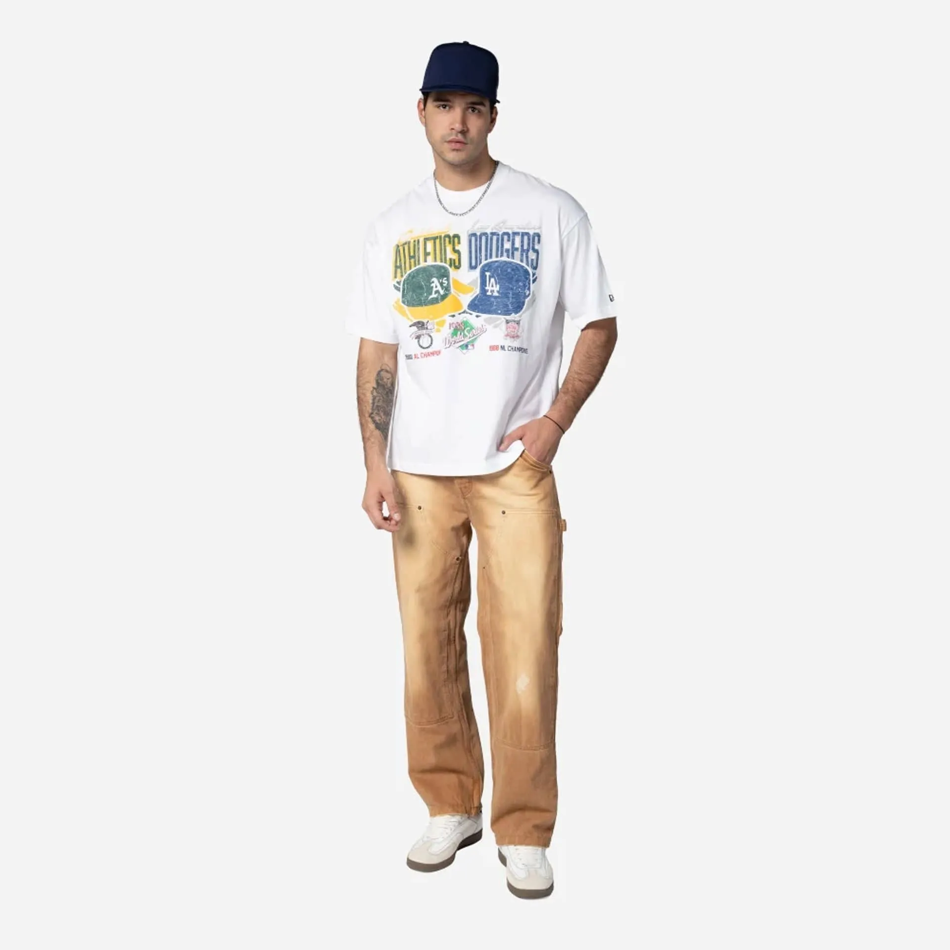 Oakland Athletics VS LA Dodgers MLB Dueling Logos Sport Classic White T-Shirt Geometric Print