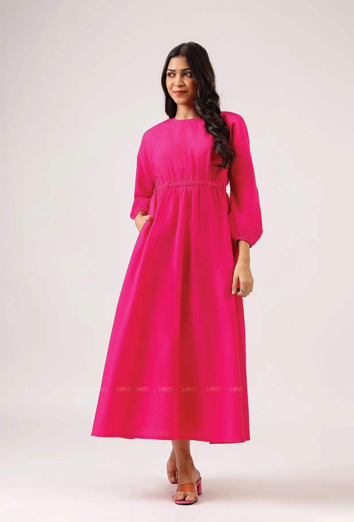 Crowned In Pink Wasit Tie With Back Slit Flared Maxi High Waist Classic Edge