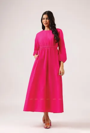 Trendy Everyday Crowned In Pink Wasit Tie With Back Slit Flared Maxi
