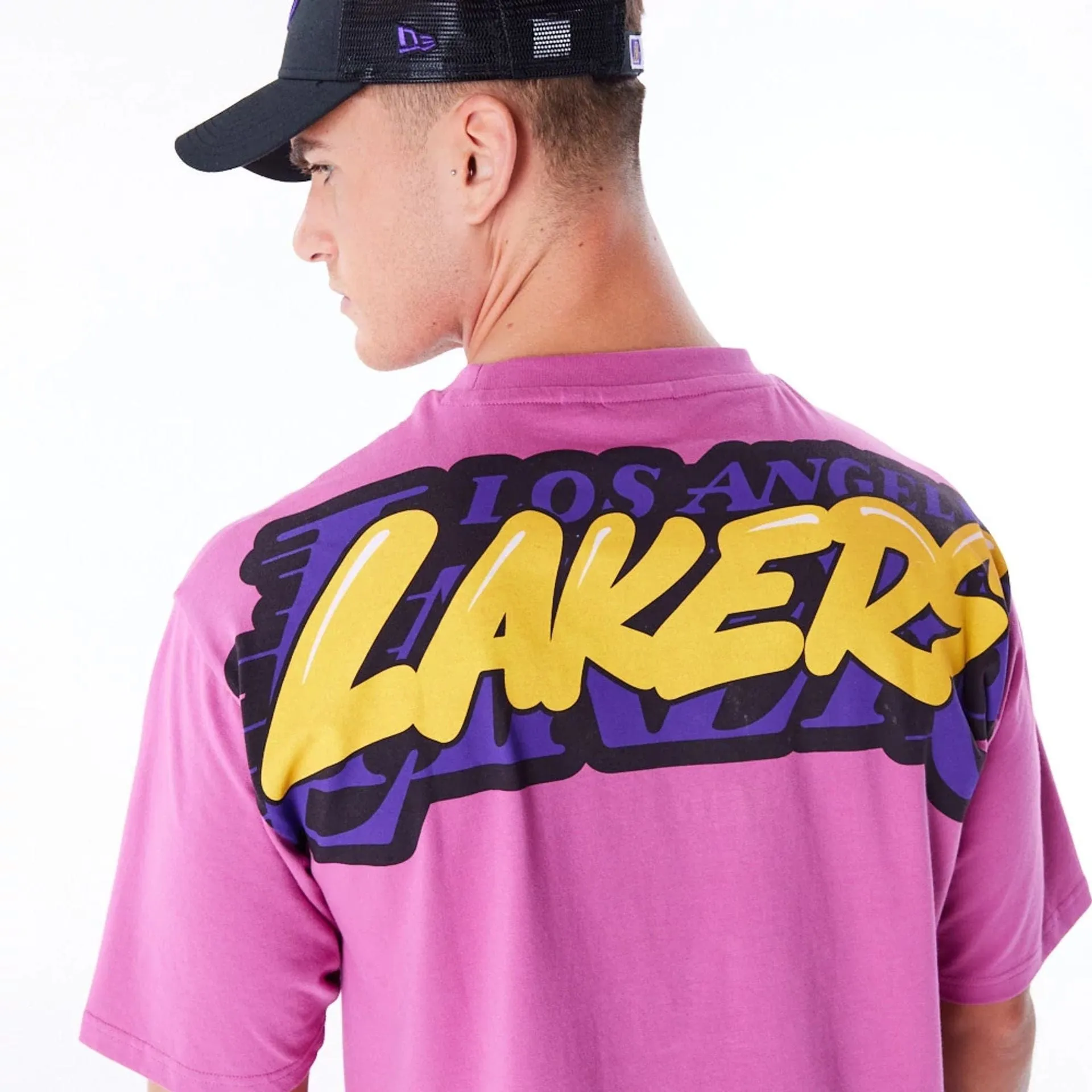 LA Lakers NBA Wordmark Purple Oversized T-Shirt Trendy Fashion Silk combination