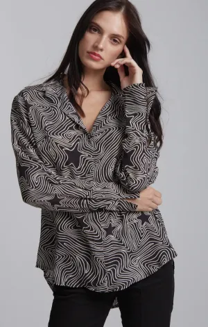 Daria French Cuff Silk Blouse in Bowie Star QuickDrying