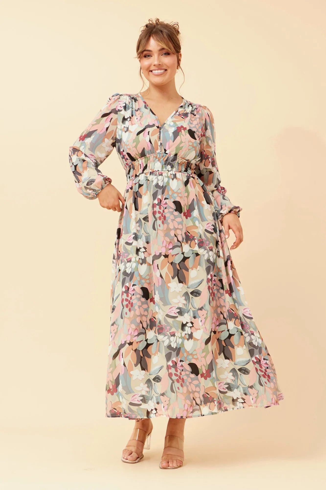 DELFINA BOTANICAL PRINT MAXI DRESS Playful touch Soft Glide