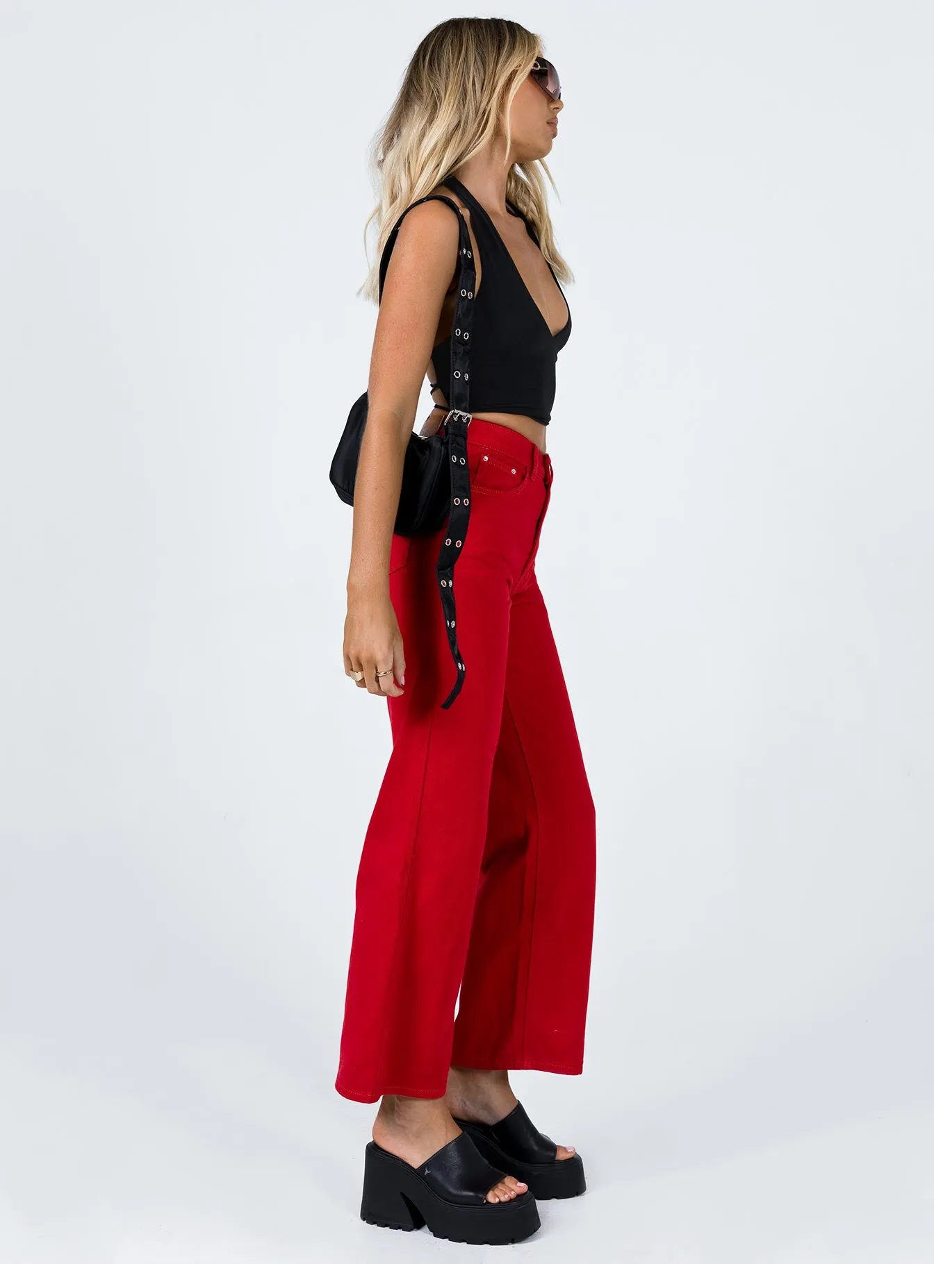 Softened Texture Party Look Couple Look Earthy Denver Denim Jeans Red