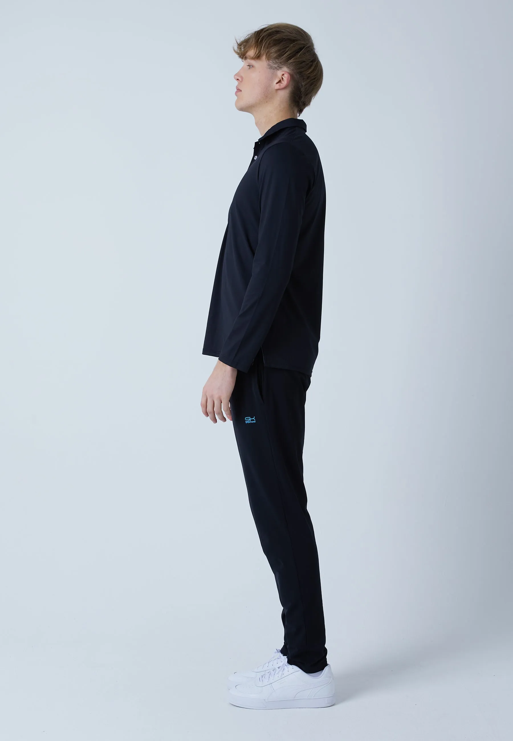 Men & Boys Tennis Longsleeve Polo Shirt, black EcoFriendly Dye