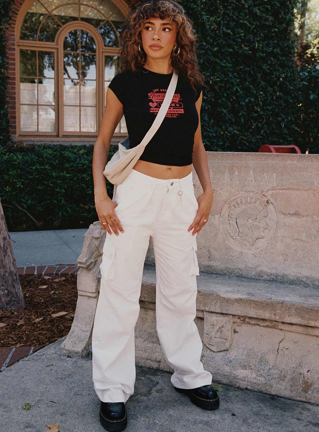 Layered Basics Artist Vibe Comfy Paige Mid Rise Cargo Jean White