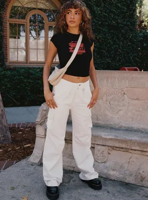 Layered Basics Artist Vibe Comfy Paige Mid Rise Cargo Jean White