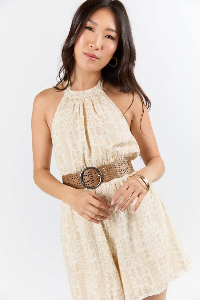 Stylish Scarf Stylish Jacket On The Horizon Taupe Halter Neck Printed Romper SALE