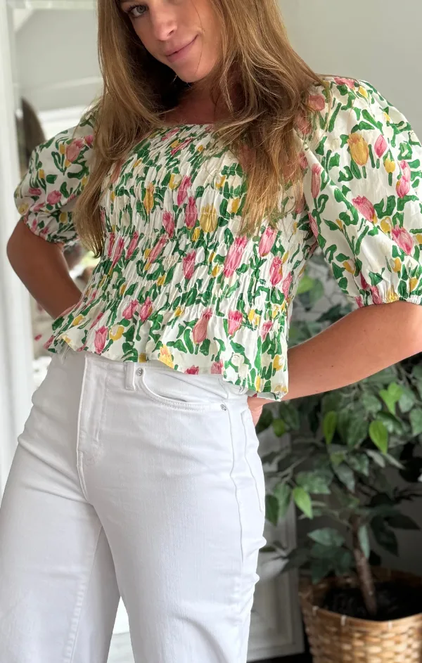 Layered Paneling Comfortable Wear Botanical Crop Shirt