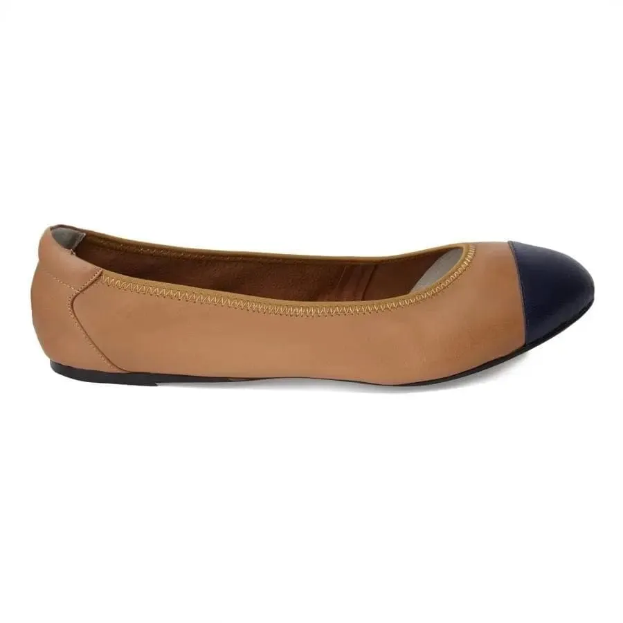 Zip Up Style Cold Step Harrow - Tan with Navy Cap Leather Ballerinas