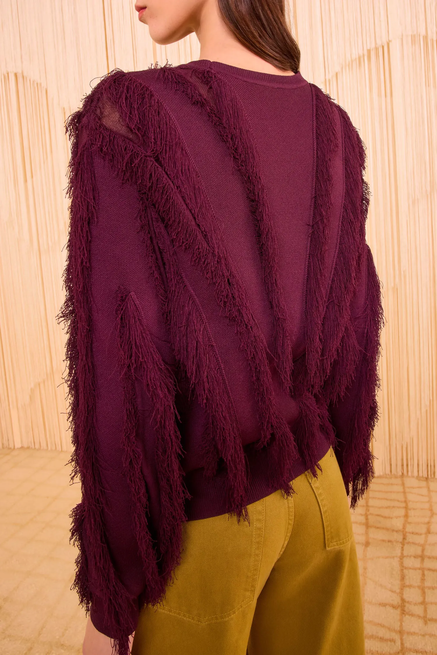 Lightweight Vest Adjustable Hem Aubree Long Sleeve Knit Pullover - Mahogany