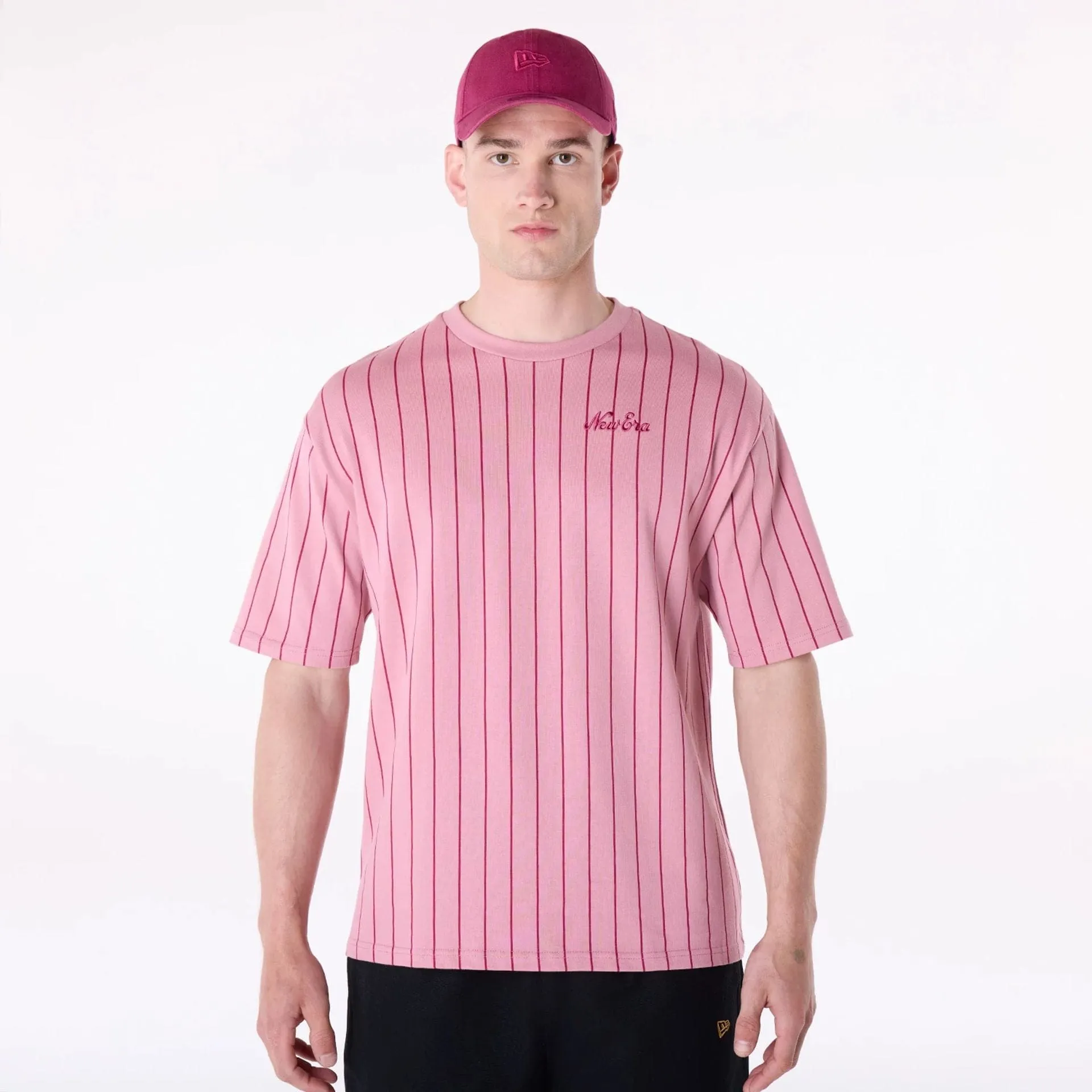 Modern Simplicity New Era Pinstripe Dark Pink Oversized T-Shirt