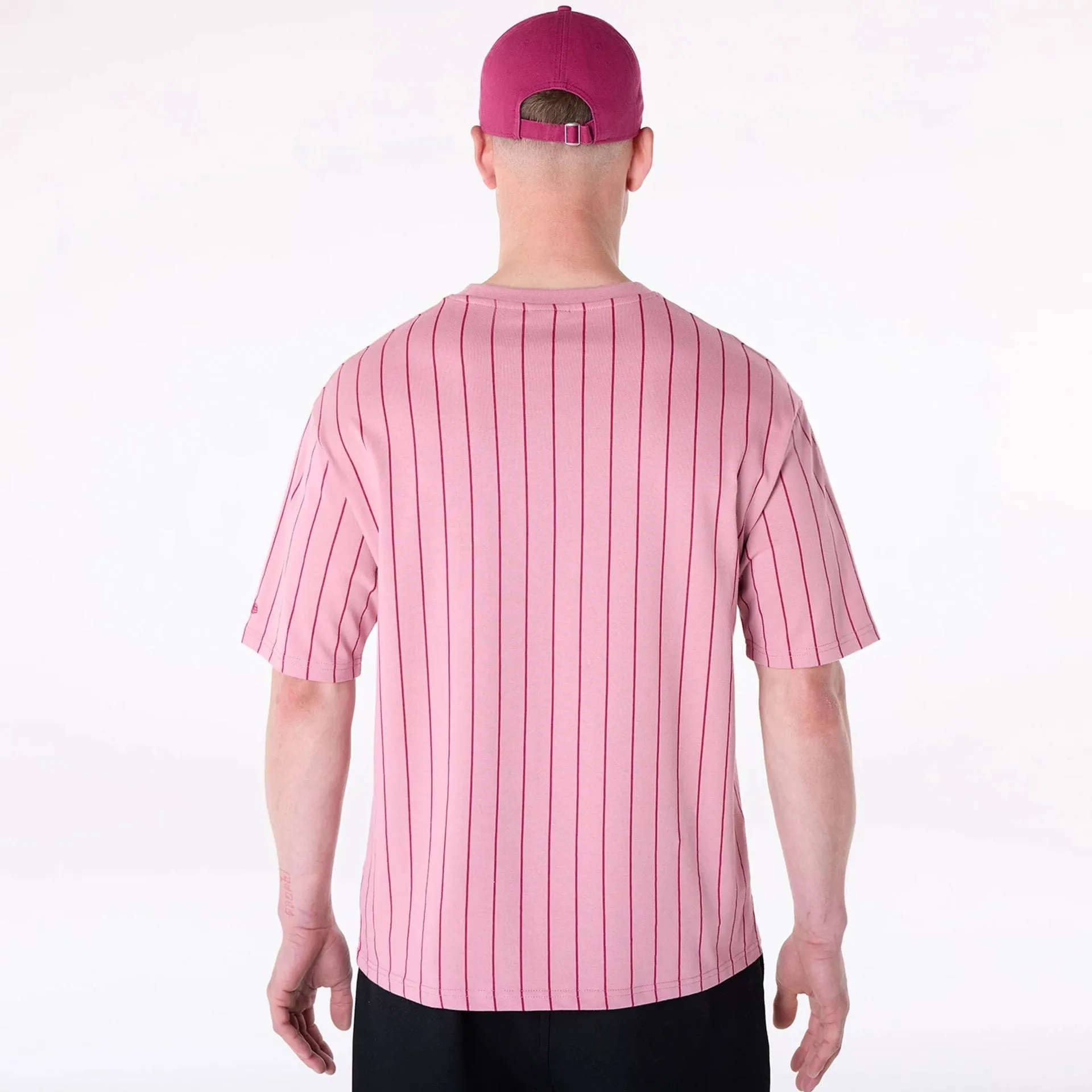 Sleeveless Casual Must-Have New Era Pinstripe Dark Pink Oversized T-Shirt