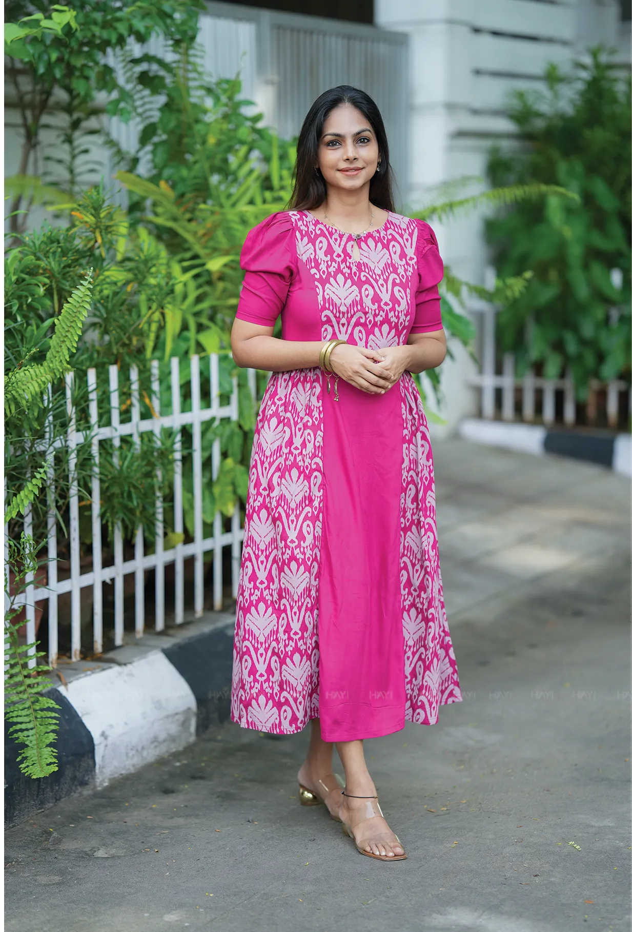 Egret Majenta with Magestic Imprint Viscose Dress Sleek Outline Lightweight and Breezy