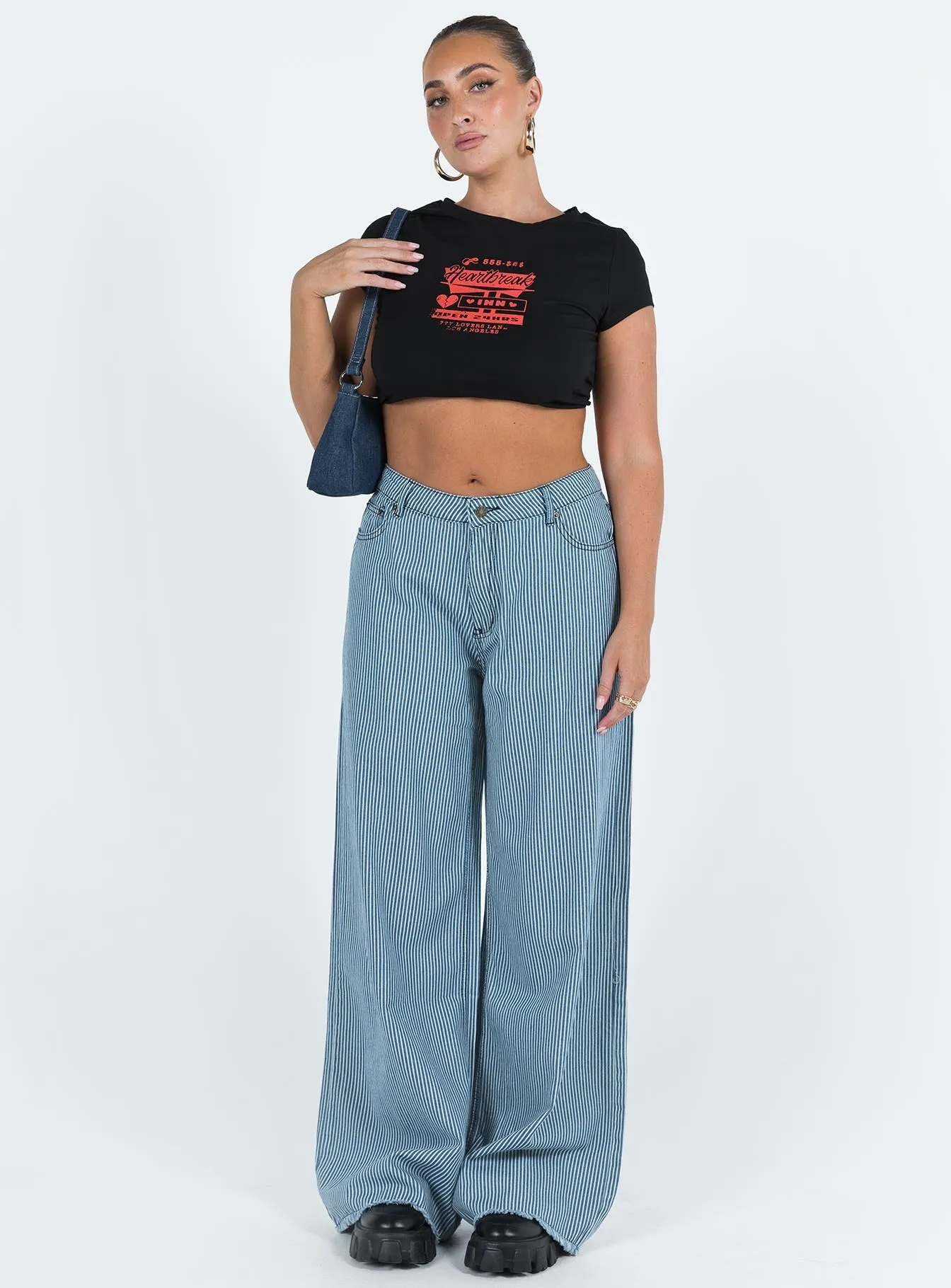 Urban appeal Eivissa Baggy Jeans Blue Denim Stripe