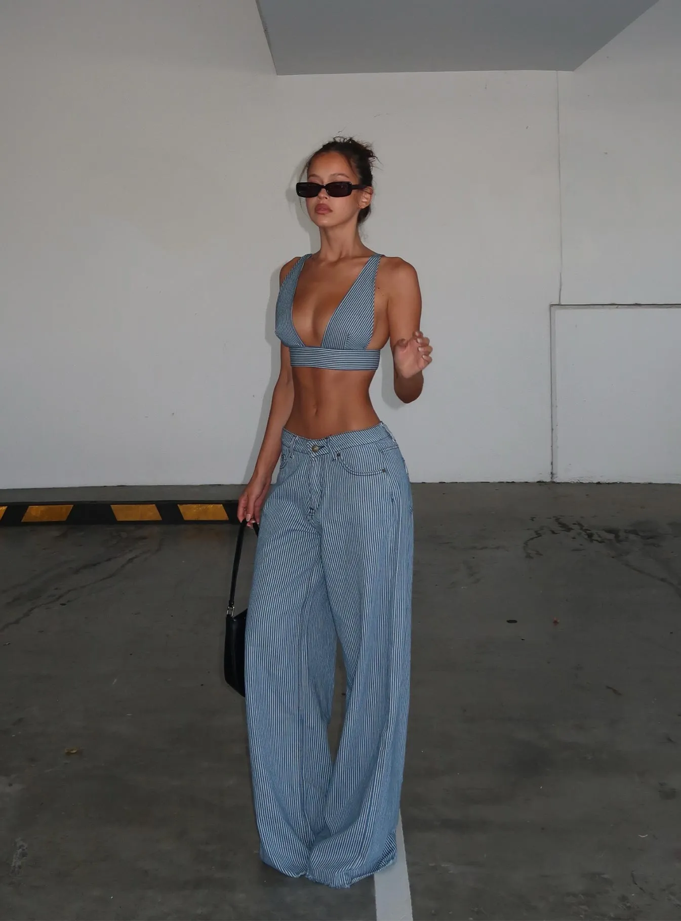 Trend Setter Road Trip Casual Eivissa Baggy Jeans Blue Denim Stripe