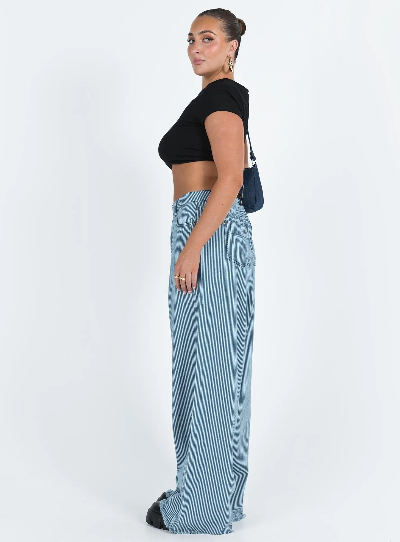 Eivissa Baggy Jeans Blue Denim Stripe Modern Minimalist Stretch Streetwear Fan Family Style