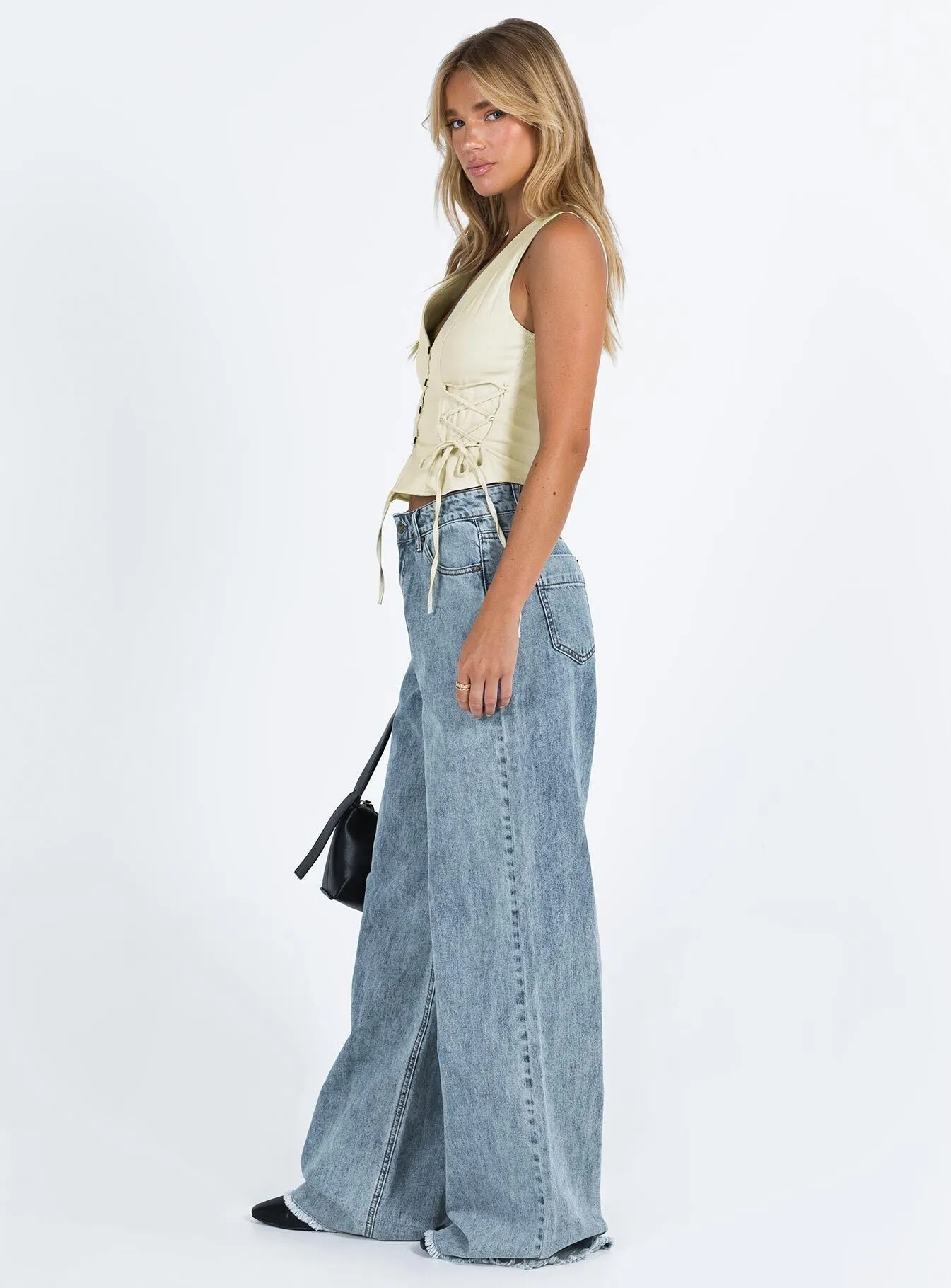 Versatile Wear Relaxed Style Eivissa High Rise Baggy Jeans Faded Denim