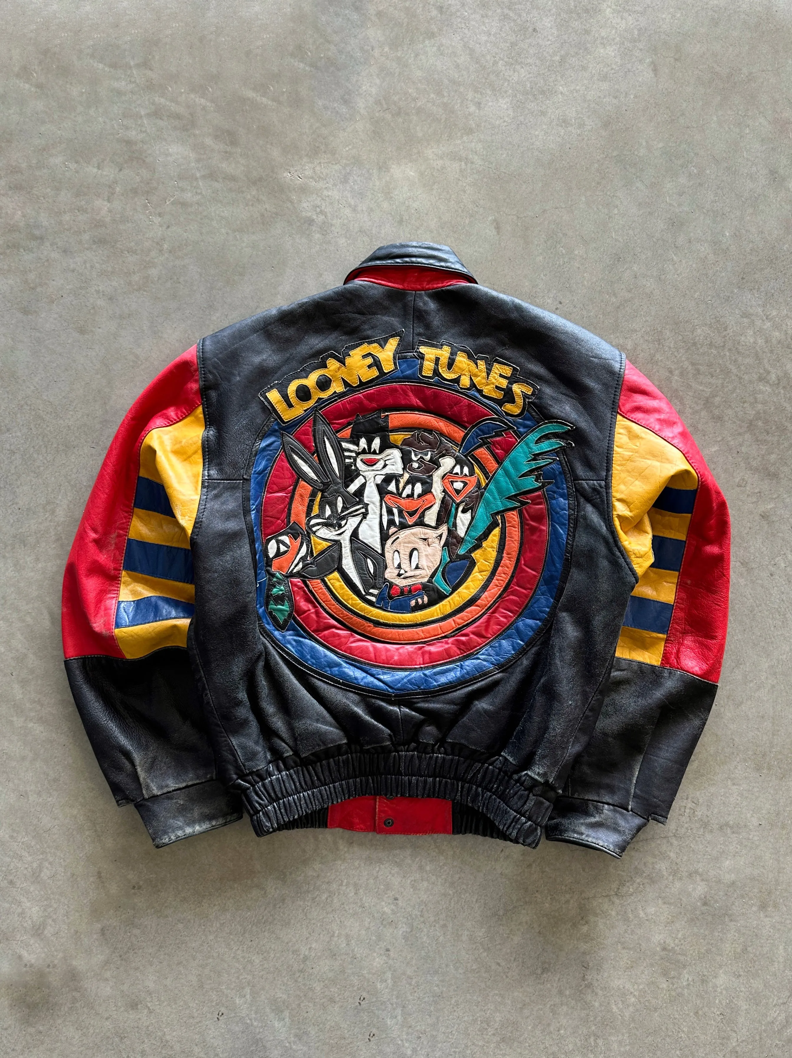 1990s Looney Tunes leather Jacket (M) Simple Layers