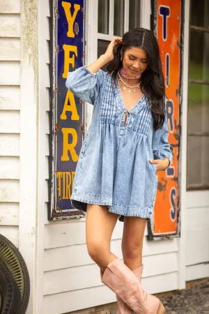 Roomy Design MultiDirectionalFlex Eleanor Long Sleeve Blue Chambray Romper SALE