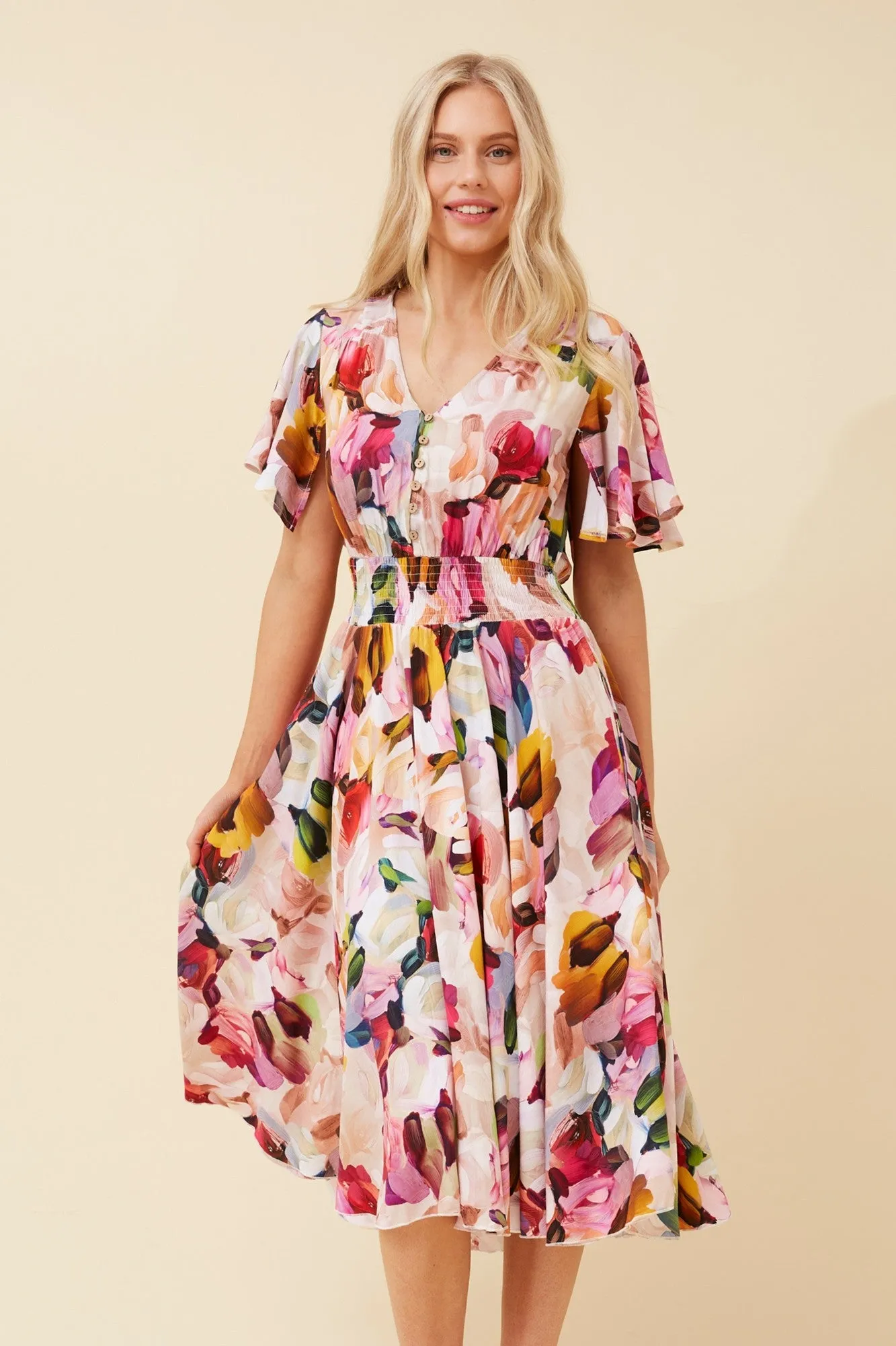 SANDY ABSTRACT PRINT MIDI DRESS Minimal Touch Effortless Tailoring