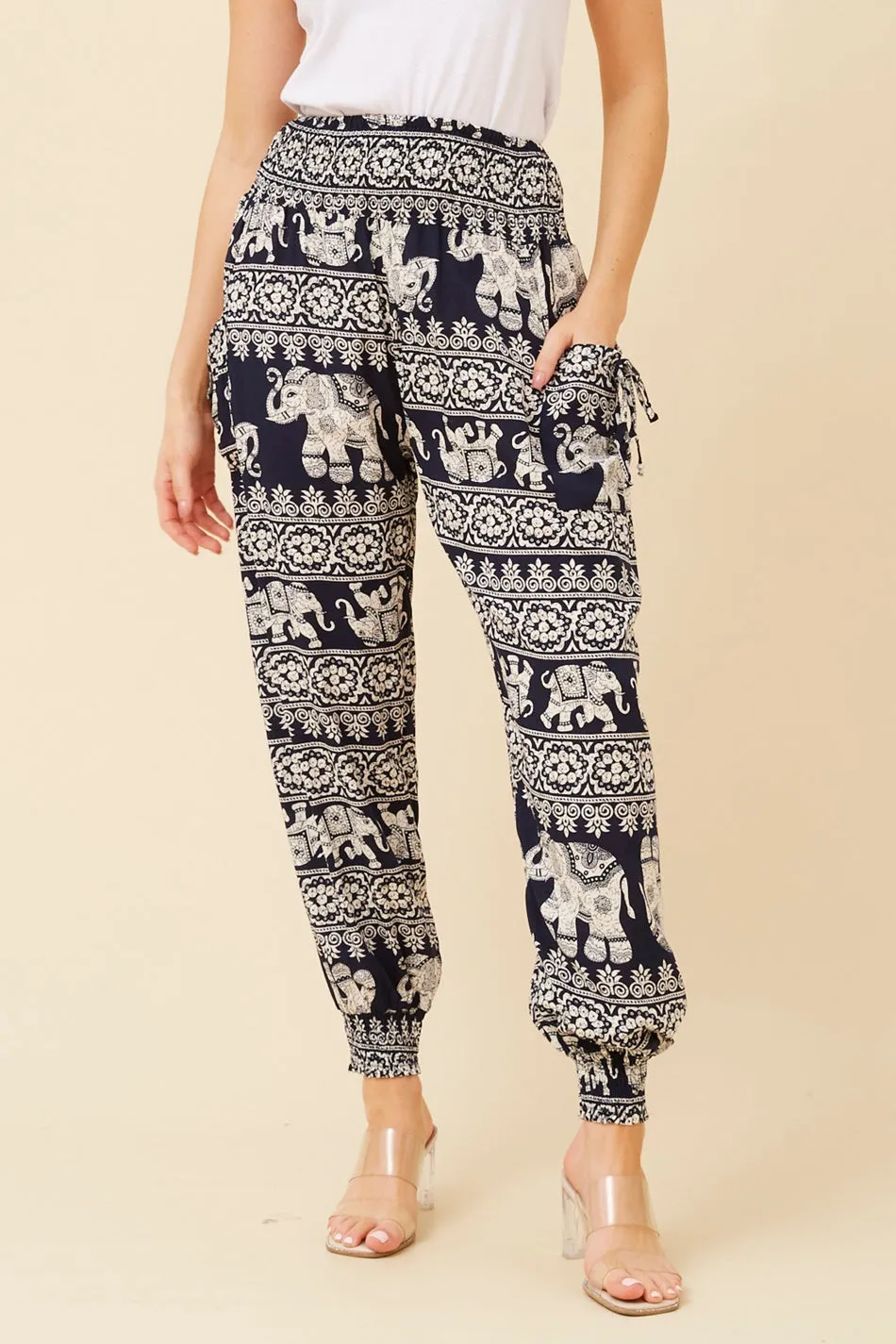 Day Adventure Ultra Stretch ELEPHANT PRINT BOHO HAREM PANTS