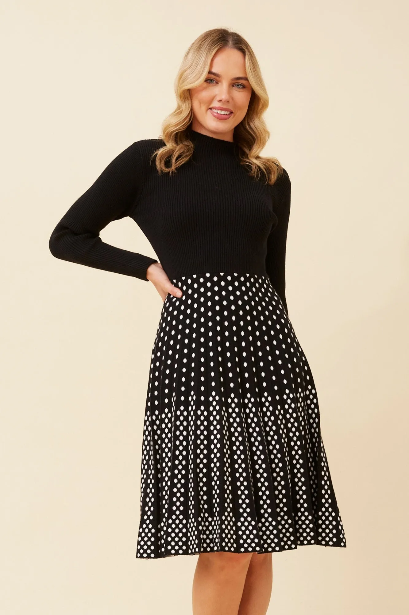 ELINA FIT AND FLARE KNIT DRESS Comfortable Style