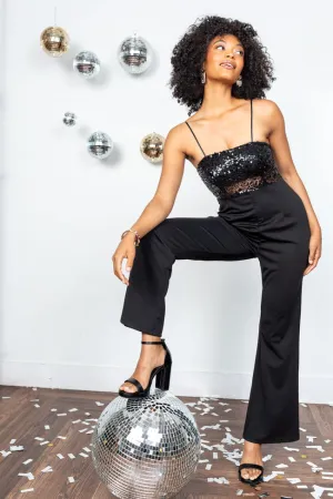 Comfort Wear City Beat Even The Score Black Sequin Top Jumpsuit FINAL SALE