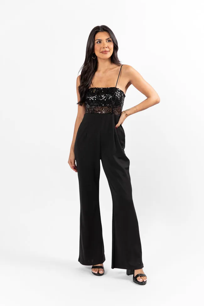 Warm Jacket Even The Score Black Sequin Top Jumpsuit FINAL SALE