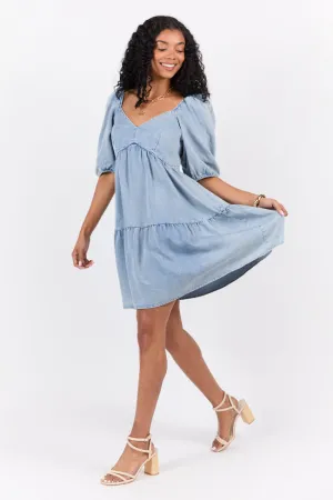 Flawless Waistband Fit Cruise-Wear Believe Me Chambray V-neck Mini Dress SALE