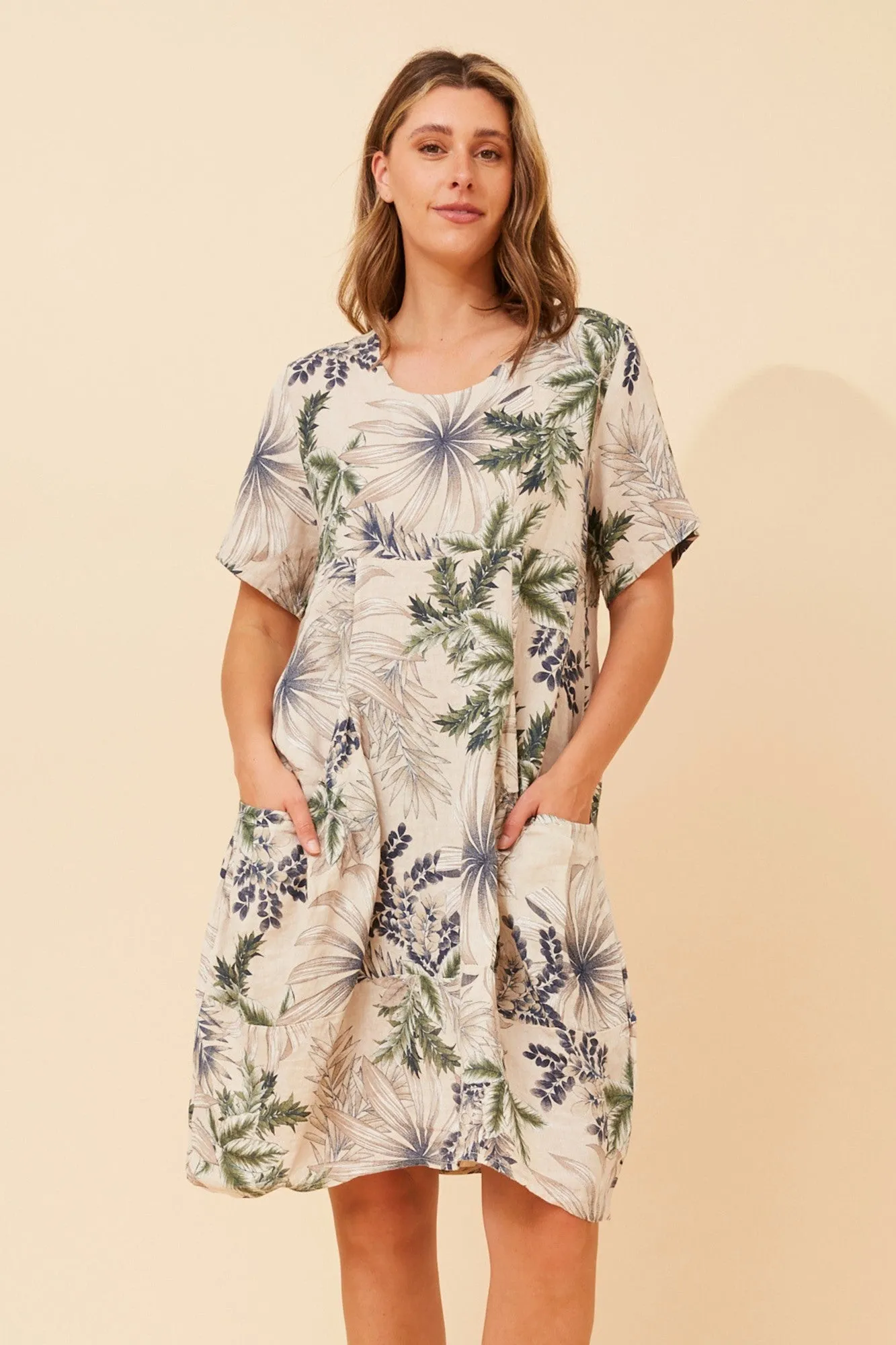 Light Flow EUDORA LEAF PRINT LINEN DRESS