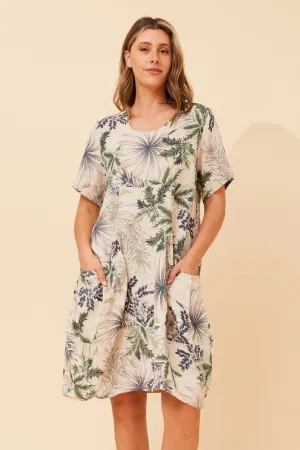 Light Flow EUDORA LEAF PRINT LINEN DRESS