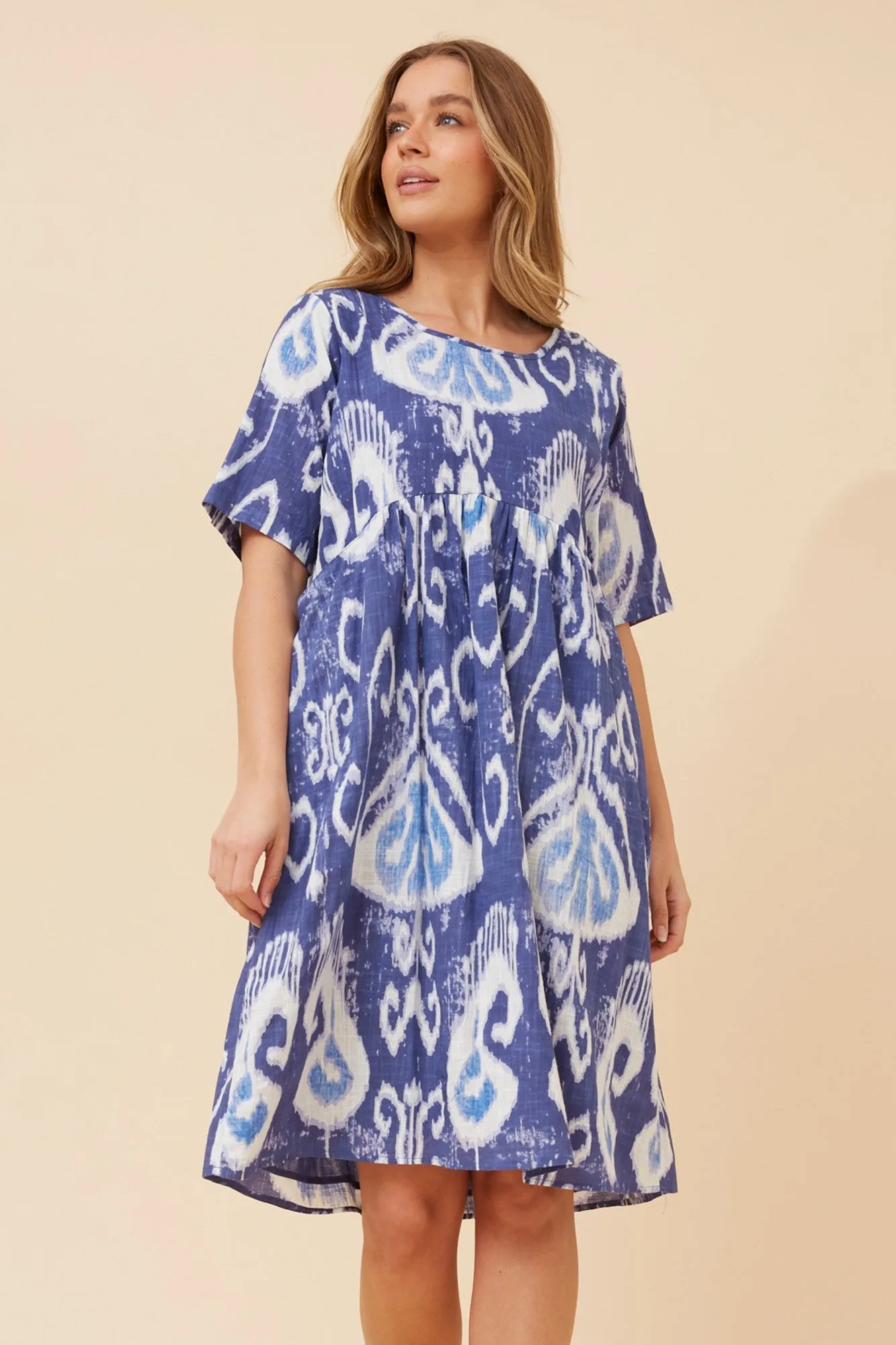EUGENIE ABSTRACT PRINT DRESS Sunset Glow Smooth Edge