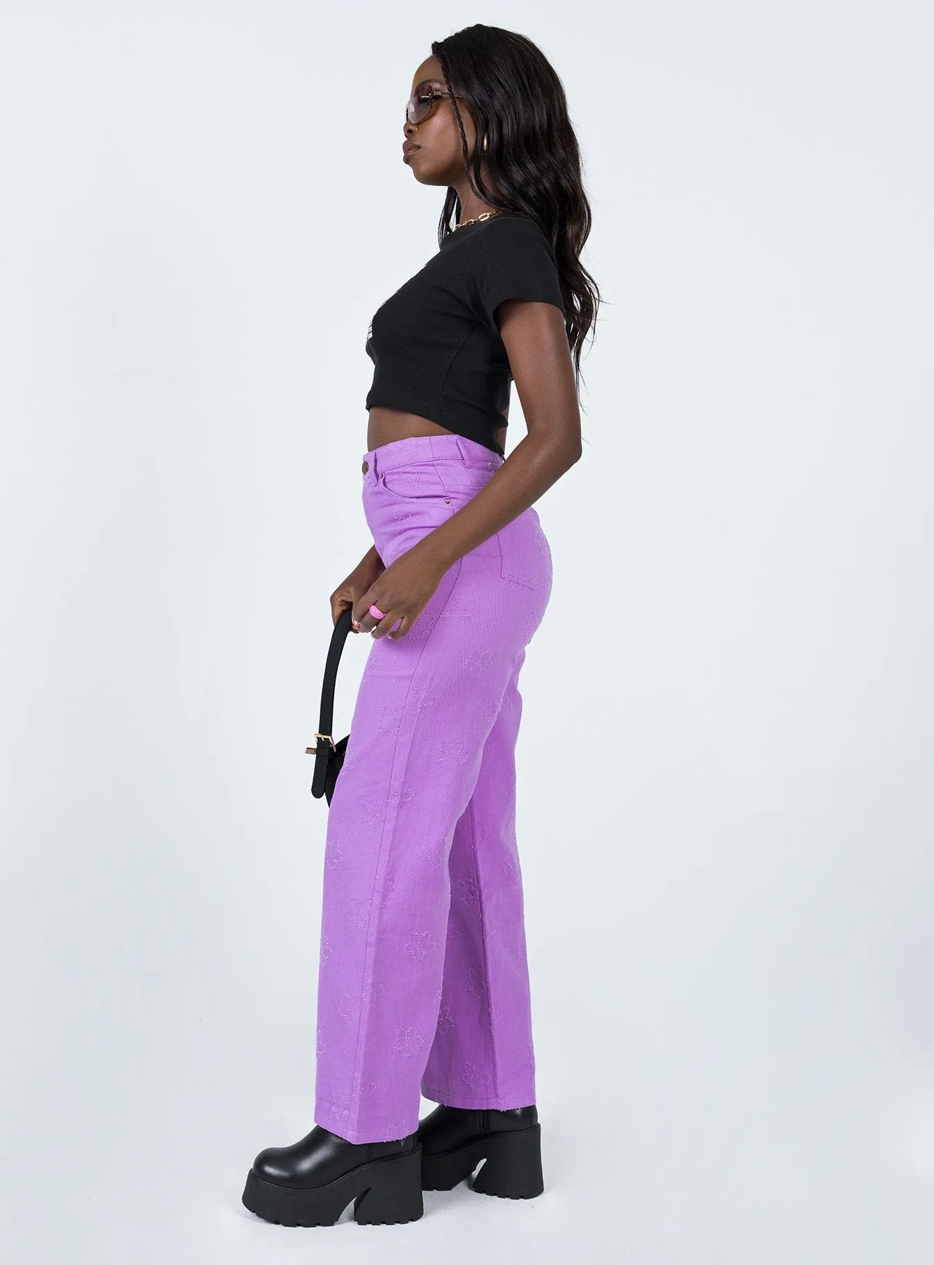 Demitra Wide Leg Jeans Purple Basic Style