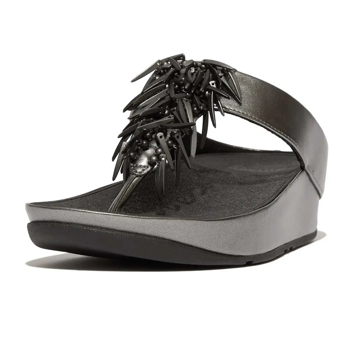 FitFlop Women's Rumba Beaded Pewter/Black Thong Commuter Life